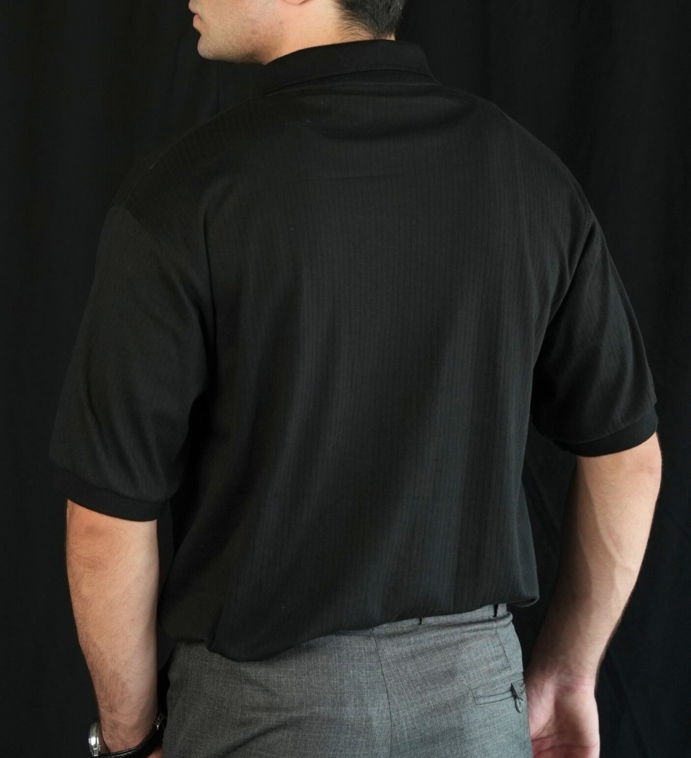 Black Drop Needle Knit Polo