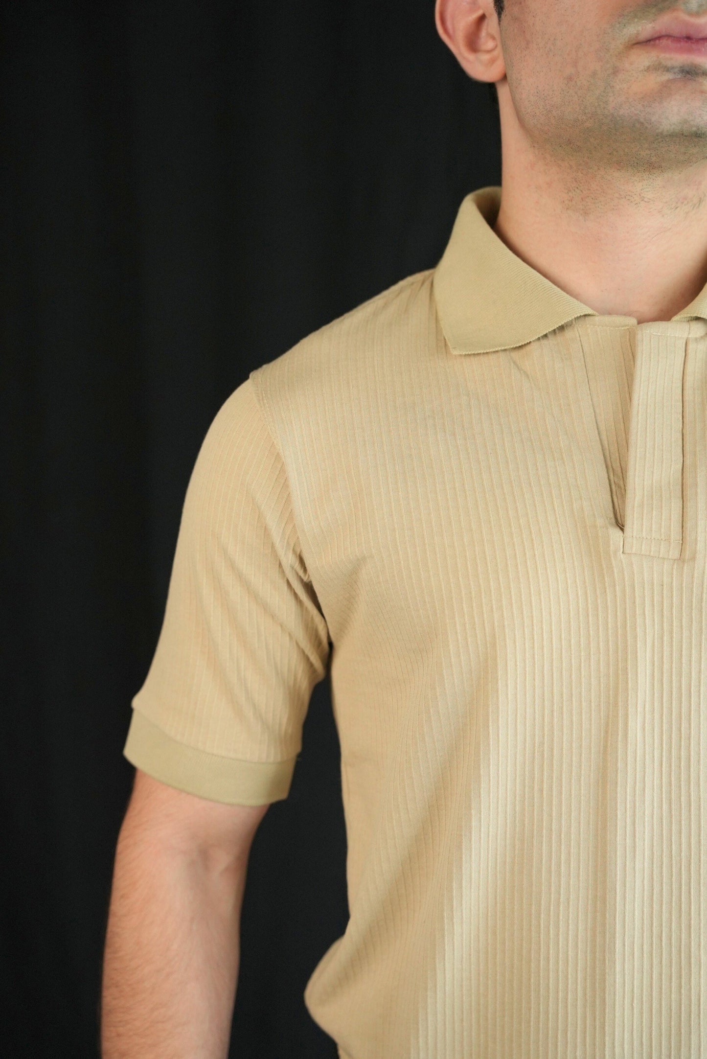 Beige Drop Needle Knit Polo