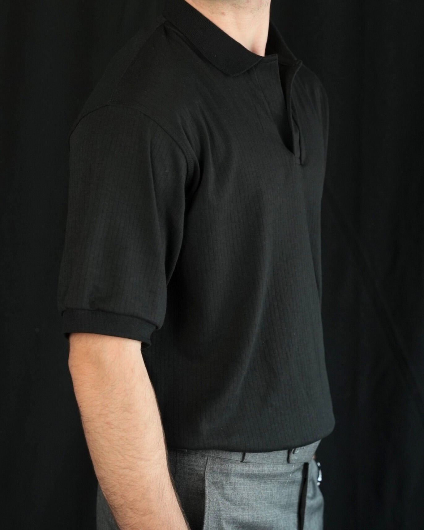 Black Drop Needle Knit Polo