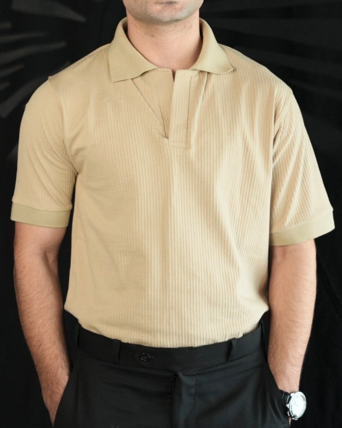 Beige Drop Needle Knit Polo