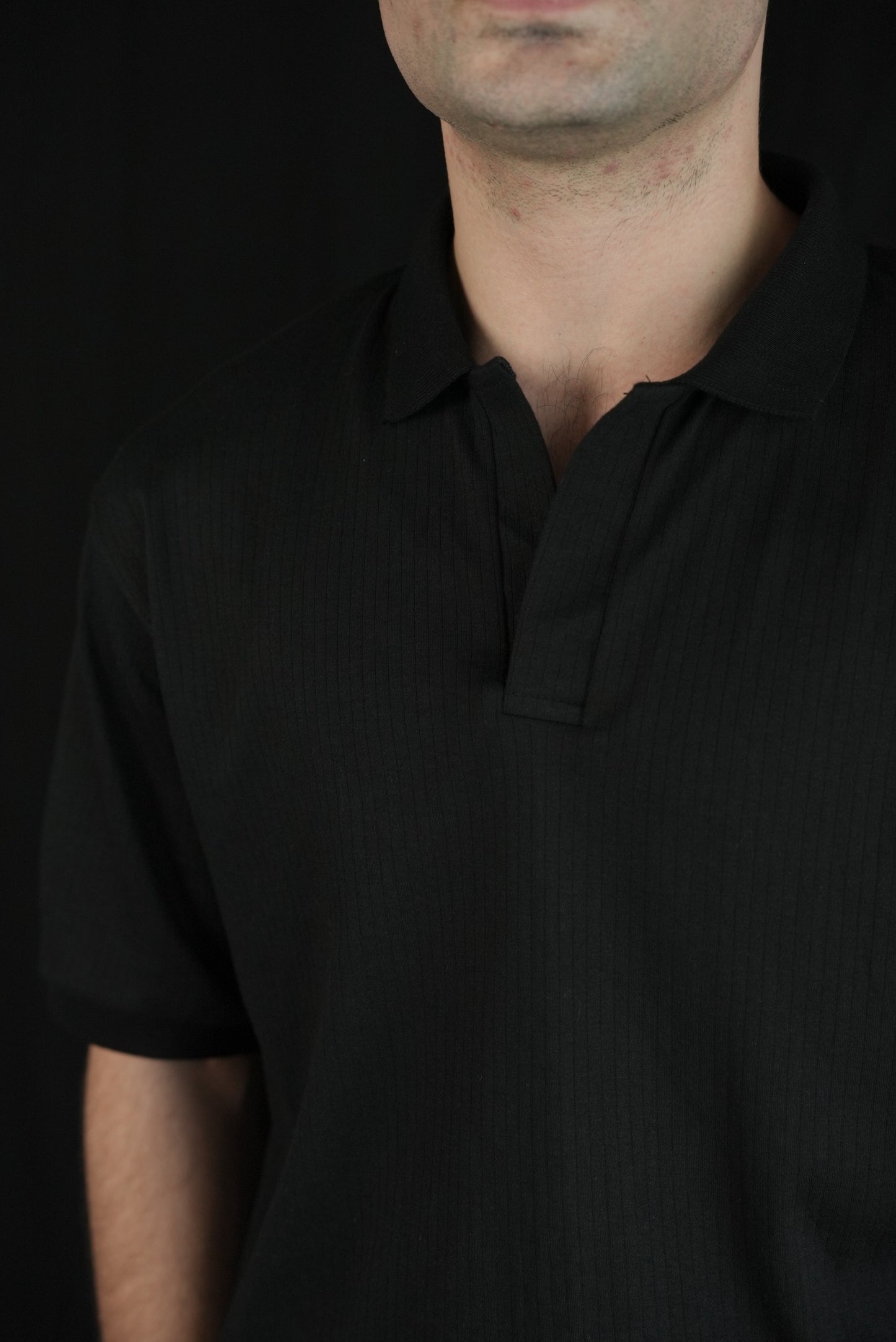 Black Drop Needle Knit Polo