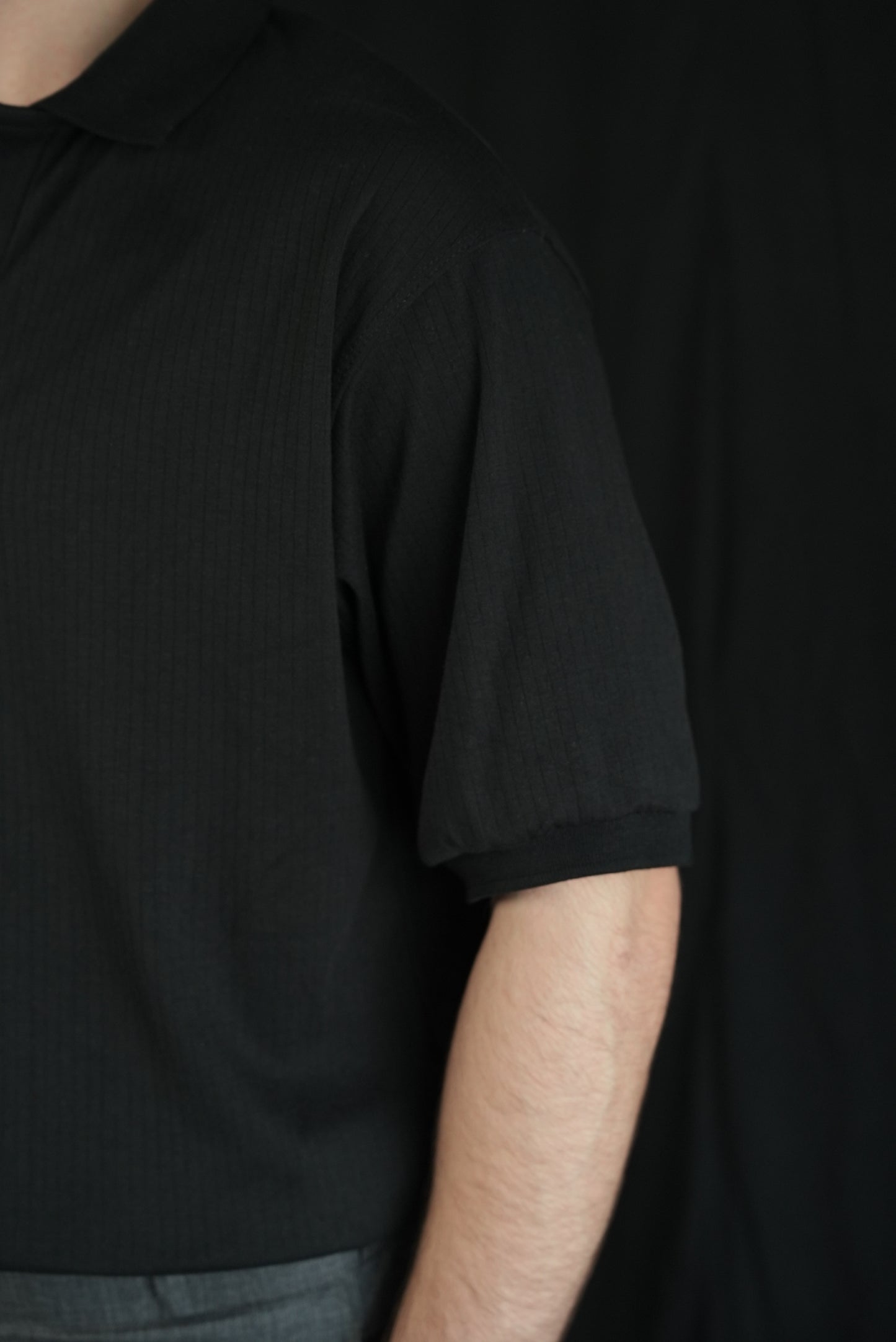 Black Drop Needle Knit Polo