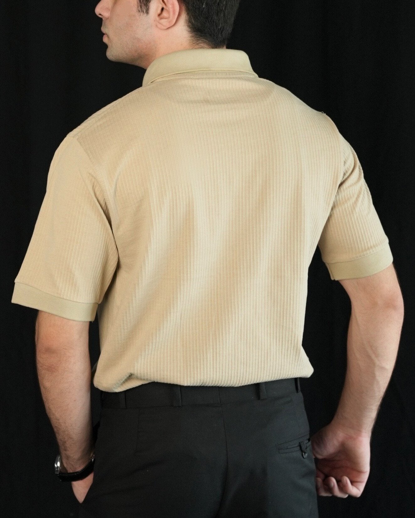Beige Drop Needle Knit Polo